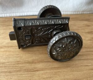Small Ornate Antique Cast Iron Closet Pantry Door Knob Set Locks