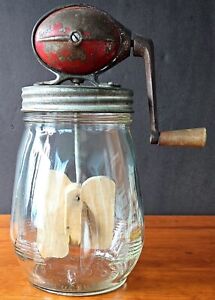 Antique Vintage 1930 S Dazey No 4 Churn Tulip Glass Jar Wood Red Football Style