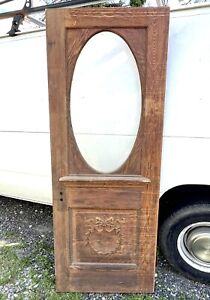  Antique Quartersawn Oak Beveled Oval Glass Entrance Front Door 77 1 4 X 29 3 4 