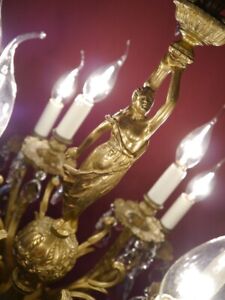 Wow Brass Chandelier Karyatiden Figure Heavy Crystal Old Lamp
