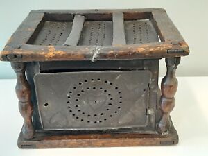 Antique Foot Warmer Buggy Carriage Punched Tin Hearts W Coal Container Fair