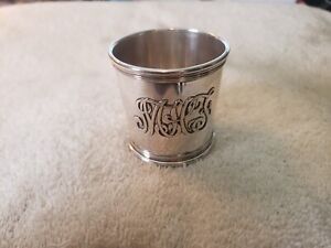 Manchester Sterling Silver Jigger Julep Cup Form Applied Monogram 1 75 X 1 75 