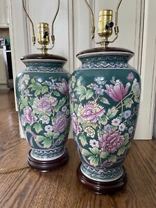 Vintage Chinese Lamps Porcelain Vase 2 Enamel Cloisonne