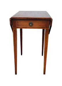 Antique Sheraton Mahogany One Drawer Pencil Inlay Drop Leaf Side Table 27 High