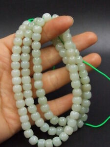 Certified Natural Nephrite Hetian Old Jade Qingshui Jade 7mm Beads Necklace