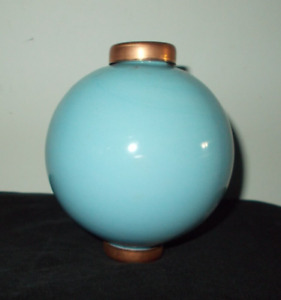 Ant Vtg Blue Milk Glass Lightning Rod Ball W New Copper Caps Weathervane Globe