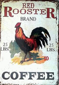 Primitive Country Print Red Rooster Brand Coffee Black Frame 8 1 2 X 12 