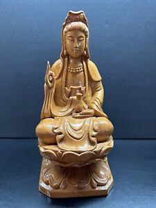 Asian Hand Carved Wooden Female Buddha