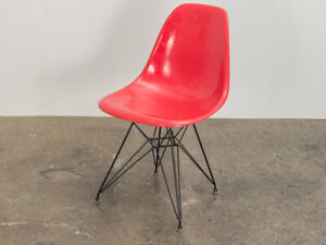 Eames For Herman Miller Candy Red Shell Chair On Eiffel Base