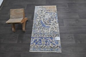 Oushak Turkish Doormat Rug 2x3 Blue Anatolian Handmade Vintage Small Kilim Rug