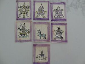 Antique Mongolian Tibetan Buddhist Handdrawn Small Offering Cards On Paper
