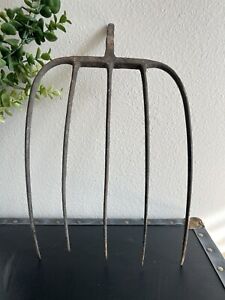 Antique Primitive Country Home Farm Tool 5 Tine Cast Iron Pitch Fork