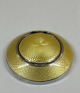 Antique Arts Deco Sterling Silver And Yellow Guilloche Enamel Compact C1927