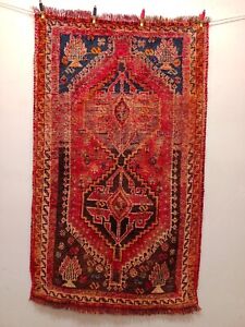 Vintage Beautiful Hand Knotted Oriental Tribal Sheeraz Wool Rug 130 80 Cm