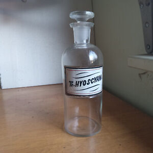 1880s Label Under Glass Tr Hyoscyam Apothecary Stopper Drugstore Medicine Bottle