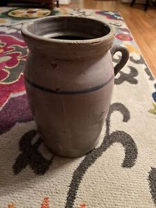 Awesome Huge Antique Blue Decorated Gray Salt Glaze Stoneware Gallon Jar