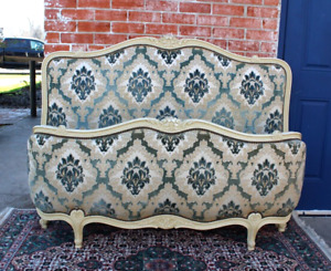 Antique French Painted White Upholstered Louis Xv Full Size Bed