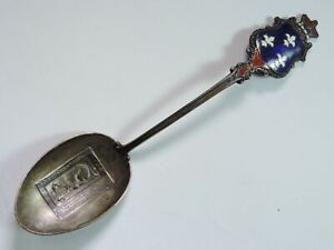 Antique Dated 1736 Quebec Canada I Am A Dog Enamel Souvenir Spoon
