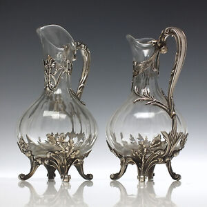 Pair Of Silver Plated Baroque Glass Claret Jugs C1830