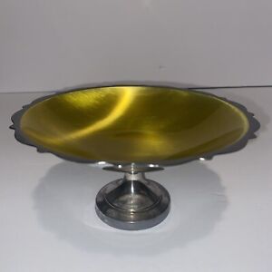Vintage Silver Plate Enamel Pedestal Compote Serving Candy Nut Dish