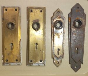 4 Vintage Metal Door Knob Back Plates