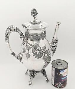 Victorian Civil War Era Silver Plate Repouse Meriden Britannia Coffee Pot Teapot