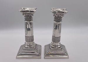 Pair Of George Vi Sterling Silver Candlesticks Corinthian Columns London 1939
