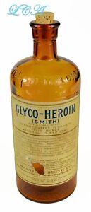 Antique Heroin Embossed Large Medicine Bottle Rare Unique W Orig Papel Label