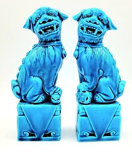 Vtg Marked Chinese Turquoise Blue Fu Foo Lion Dog Guardian Lion Statue 6 