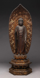Japanese Antique Amida Nyorai Large Wooden Buddha Statue Possibly 17th C
