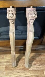 Vintage Lion Carved Wooden Table Legs Set Of 2