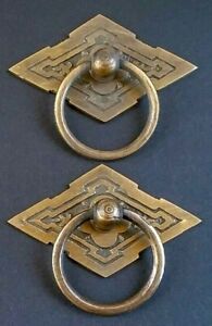 2 X Eastlake Antique Style Brass Ornate Ring Pulls Handles 2 3 8 Wide H15