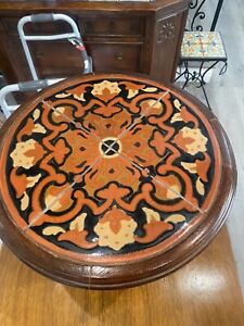 Antique Vintage Taylor Tile L A California Round Side Table Spanish Montery