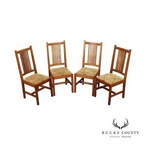 Stickley Mission Collection Set Of Four Oak Spindle Dining Chairs