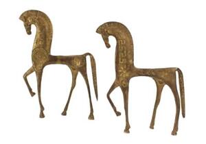 Pair Mid Century Modern Brass Horse Figures Sculptures Federick Weinberg Era