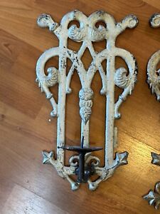 Vintage Iron Candle Sconces 2 Fancy Ornate Castle Gothic Rustic Heavy Ook