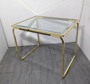 Vintage Gold Metal Beveled Glass Top Mid Century Modern Sculptural End Table