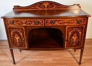 1890s Antique English Hepplewhite Mahogany Inlaid Sideboard Buffet