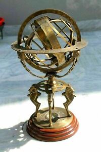 18 Inches Large Lion Engraved Brass Armillary Sphere World Globe Decor Item