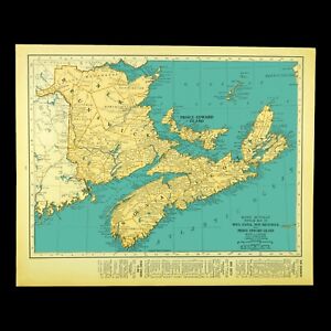 Vintage Nova Scotia Map New Brunswick Prince Edward Island 1930s Original
