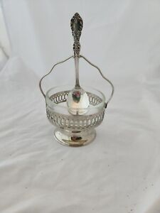 Vintage William Rogers Glass Sugar Bowl Silver Plate Spoon Holder