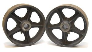 2 Vintage Industrial Cast Iron Matching Pair Of Caster Wheels