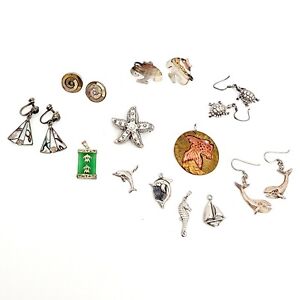Vintage Sterling Silver Jewelry Nautical Pendant Earring Brooch Lot