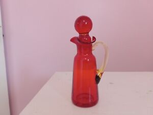 Ruby Red Glass Syrup Bottle Hand Blown