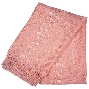 Vtg Beautiful Salmon Pink Silk Velvet Machine Lace Shawl For Kimono Apr16 B