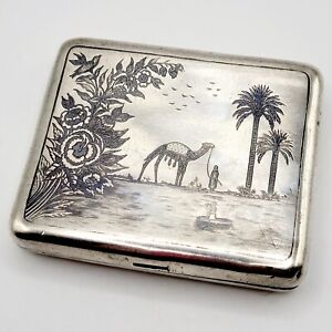 Iraq Marsh Arab Niello Solid Silver Sterling Cigarette Case Iraqi Arabic
