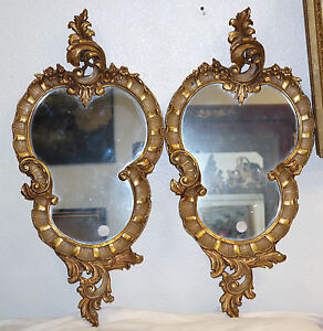 Pair Of Venetian Gilt Wood Carved Mirrors Rococo Style Circa 1900