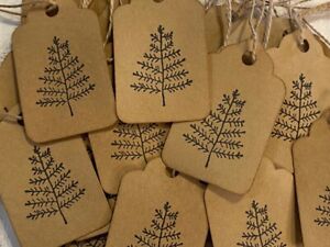 25 Xsmall Primitive Stick Tree Christmas Coffee Stained Hand Stamped Hang Tags