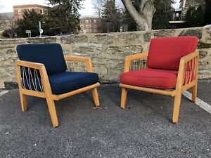 Pair Edward Wormley For Drexel Mid Century Modern Rope Lounge Chairs