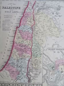 Holy Land Palestine Israel Jerusalem Twelve Tribes 1867 Mitchell Map